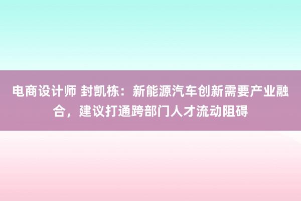 电商设计师 封凯栋：新能源汽车创新需要产业融合，建议打通跨部门人才流动阻碍